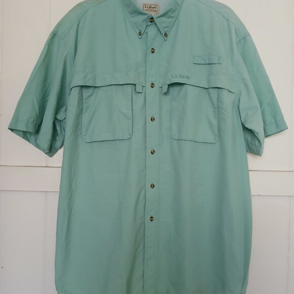 LL BEAN Shirt Mens Large Reg Vented Fishing Outdoor Short Sleeve Moss Green* - Picture 2 of 11